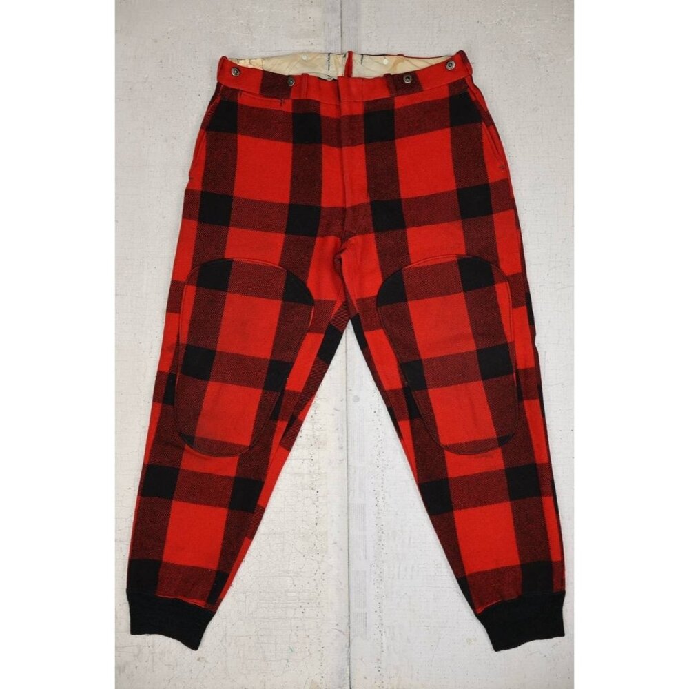 Vintage Woolrich Black & Red Plaid Wool Hunting Pants w/Knee Patches 39x31